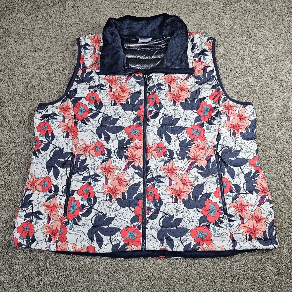 Columbia Puffer Vest Womens 3X Floral Omni-Heat Quilted Insulated Multicolor